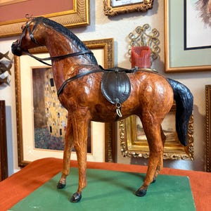 Vintage Leather-Wrapped Horse Figurine | Equestrian Decor | Handcrafted Horse Sculpture