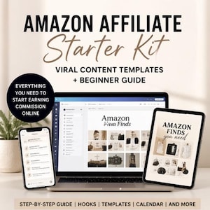 Kit de inicio para afiliados de Amazon para principiantes / Plantillas de contenido viral, 100 ganchos, subtítulos para redes sociales, plantillas de Pinterest, producto digital