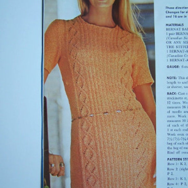 1970s Bernat Women's Fitted Short Sleeve Dress Vintage Knitting Pattern PDF