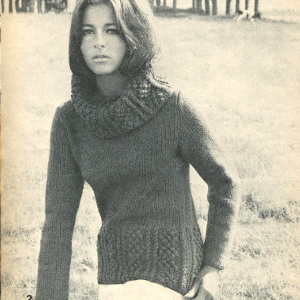 1965 Vintage VOGUE Cowl Neck Sweater Knitting Pattern PDF