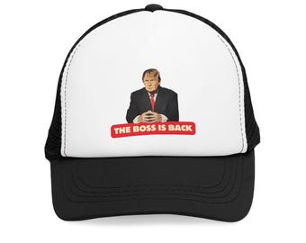 Donald Trump - Chefen är tillbaka-keps, President Trump Truckerkeps, Politiskt uttalande huvudbonad, MAGA-keps, Present till honom,