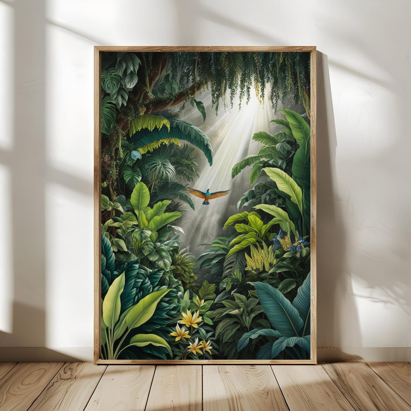 Flying Bird Jungle Wall Art,botanical Illustration,tropical Jungle