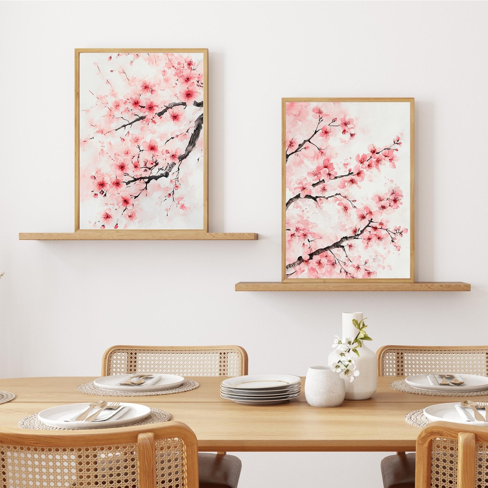 Cherry Blossom Wall Art: Watercolor Sakura Set of 3 Prints, Japandi ...
