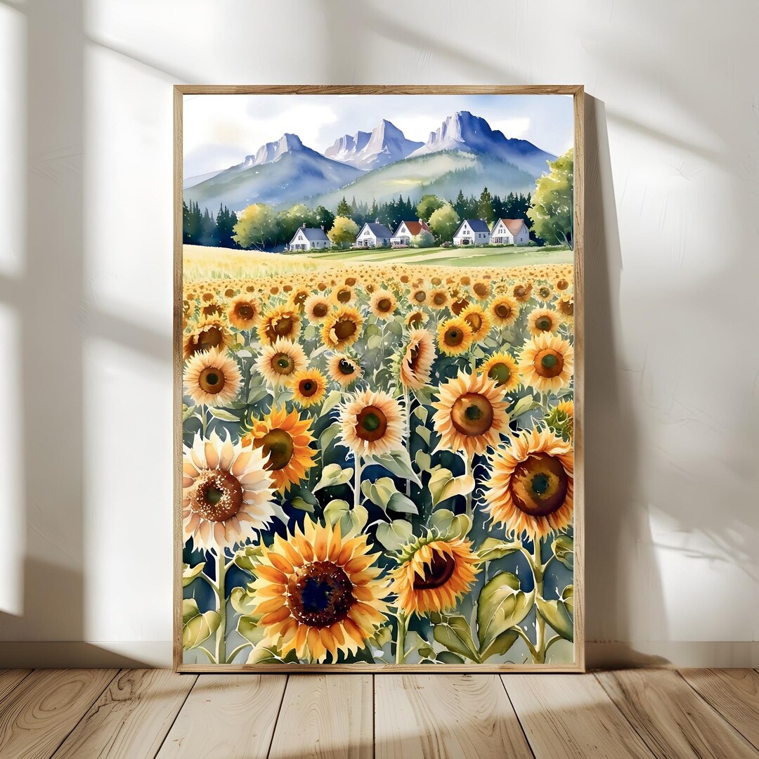 Sunflower Watercolor Painting, Vintage Summer Cottage Print, Country ...