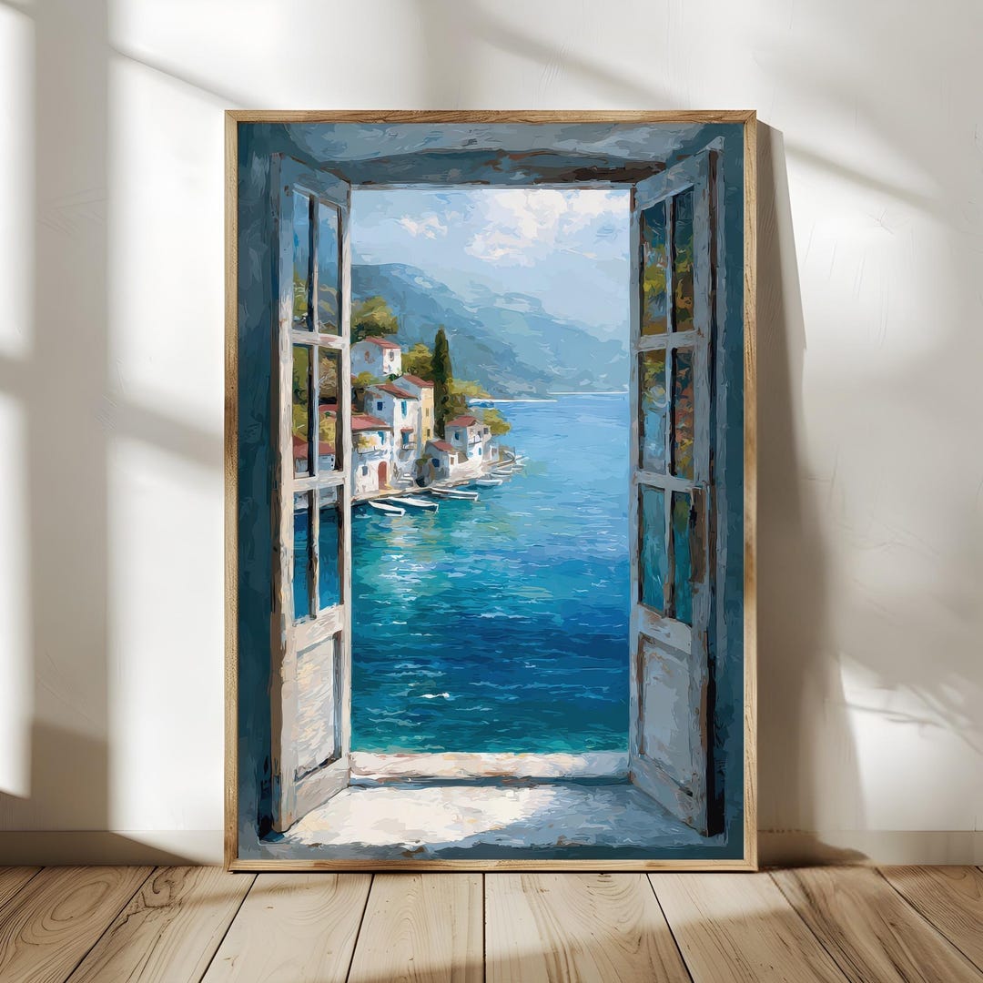 Open Window Mediterranean Sea Wall Art Printable, Italian Coastal ...