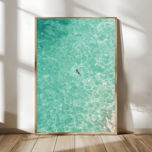 Minimalist Swimming Wall Art: Tiny People Aerial Ocean View, Coastal Beach Summer Decor (Digital)