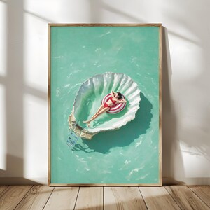 Minimalist Swimming Pool Print, Woman Floating Poster, Modern Beach House Decor, Summer Relaxation Art,  Aesthetic Coastal Printable