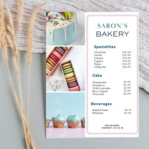 Bearbeitbares Bäckerei-Menü