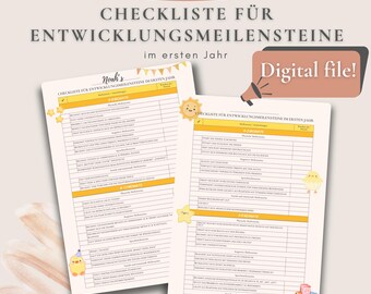 Meilensteine Baby Checkliste A4 – Entwicklungsmeilensteine im ersten Jahr – Checkliste für Babys Wachstum & Fortschritt –Geschenkidee Eltern