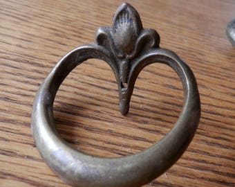 nice early solid cast brass fixed ring pull by Keeler brass co antique