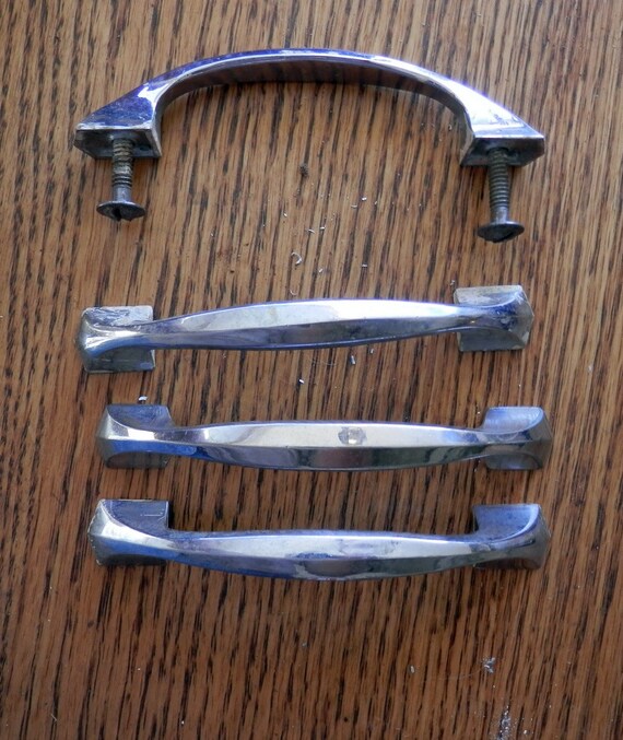 6 Art Deco 3 1 2 Centers Chrome Drawer Pulls Vintage Etsy