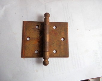 one (1) brass plated ball tiped surface mount hinge 4" X 3" vintage