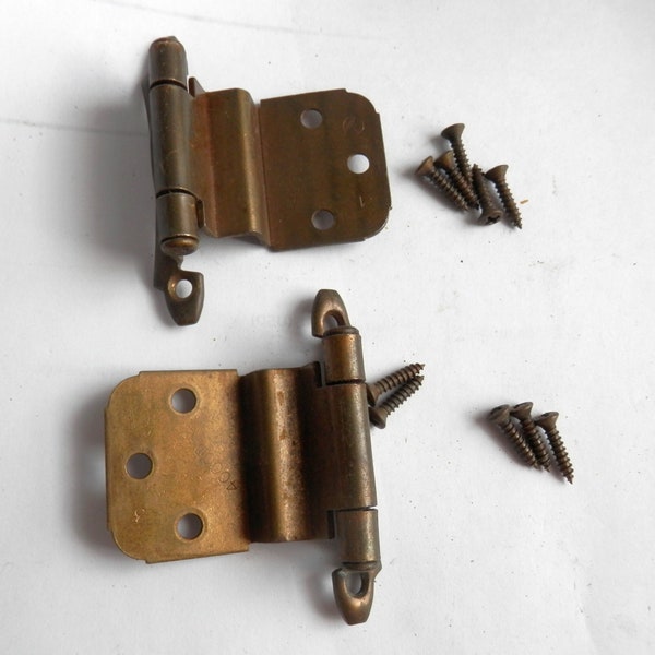 pair (2) antique brass 3/8" offset cabinet hinges vintage