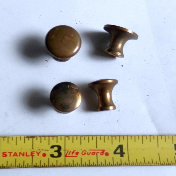 four (4) sm solid brass knobs 1/2" & 5/8" dia vintage