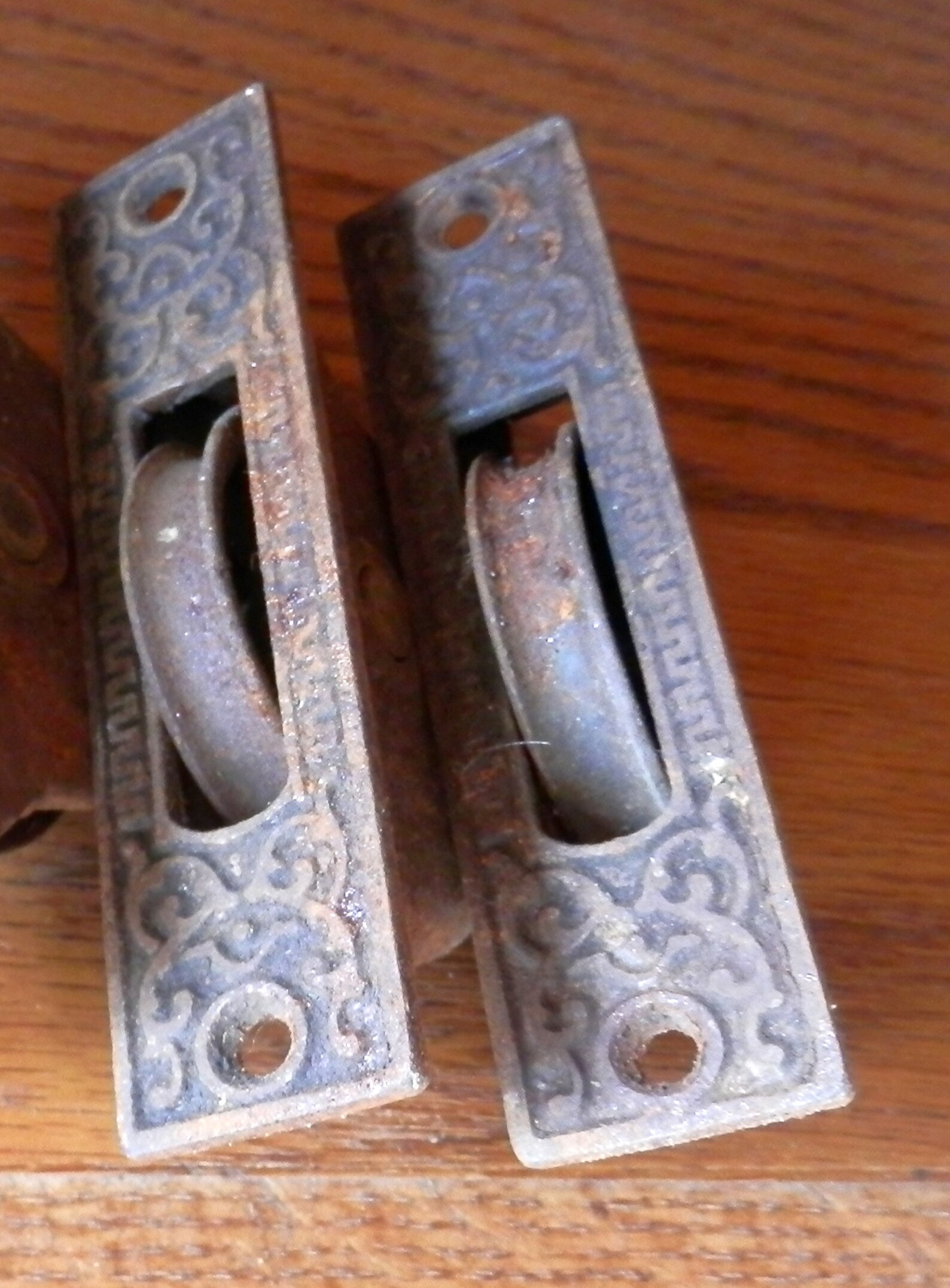 Pair 2 Antique Fancy Cast Iron Window Sash Rollers Etsy