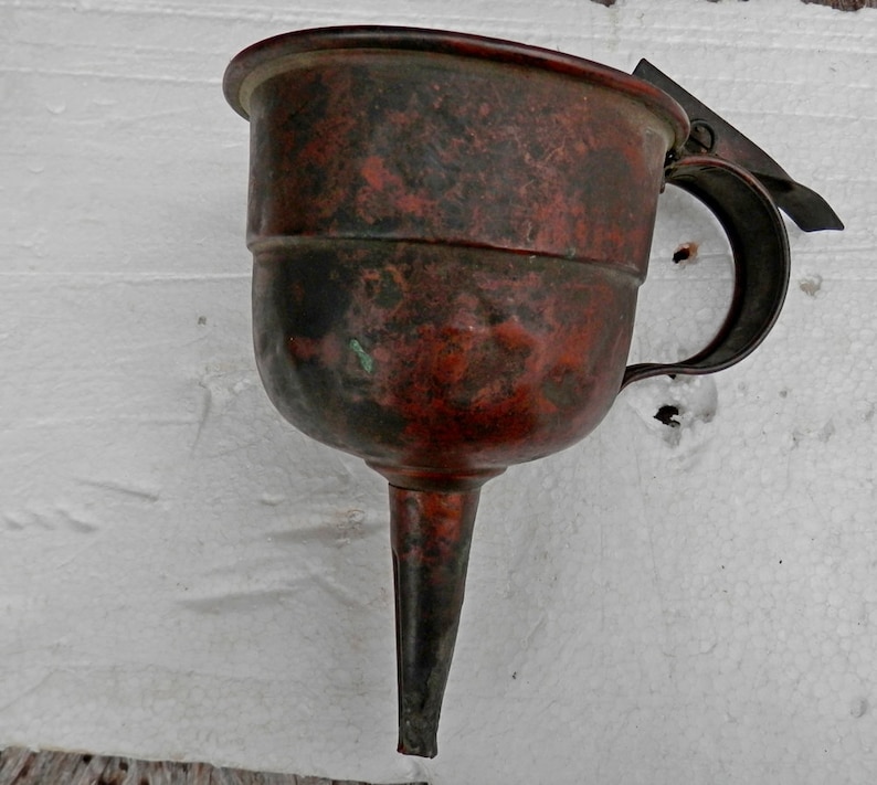 Antique copper funnel with a stop trigger to it moonshine or ind Antique copper funnel with a stop trigger to it moonshine or ind