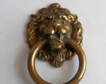 Pair (2) antique cast brass lion head ring pulls keeler brass co vintage