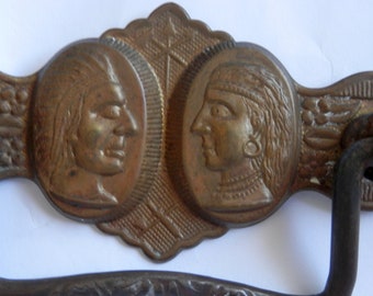 one (1) antique east lake drawer pull with Native American Indian's on them, Vintage