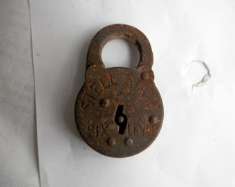 antique steel state six lever padlock NOkey