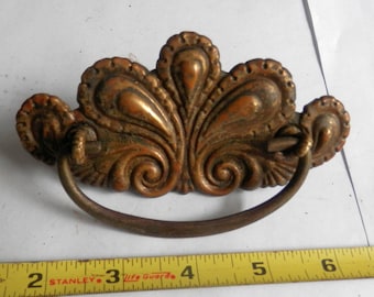 one (1) antique stamped brass drawer pull 3 inch centers vintage