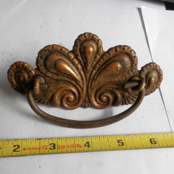 one (1) antique stamped brass drawer pull 3 inch centers vintage