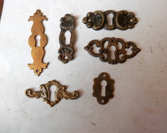 Choice one (1) antique key hole escutcheon horizontal or vertical, cast brass or stamped brass vintage