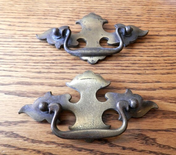 Pair 2 Vintage Antique Brass Drawer Pulls 3 Inch On Centers Etsy