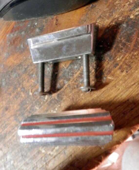 Pair 2 Antique Art Deco Chrome With Red Pin Stripe Bar Pulls Etsy