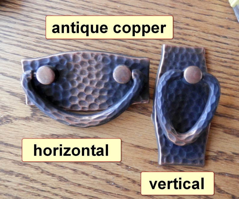 Arts and Crafts or Mission style horizontal and vertical matching pulls antique copper and pewter finish