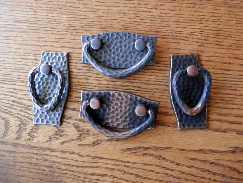 Arts and Crafts or Mission style horizontal and vertical matching pulls antique copper and pewter finish