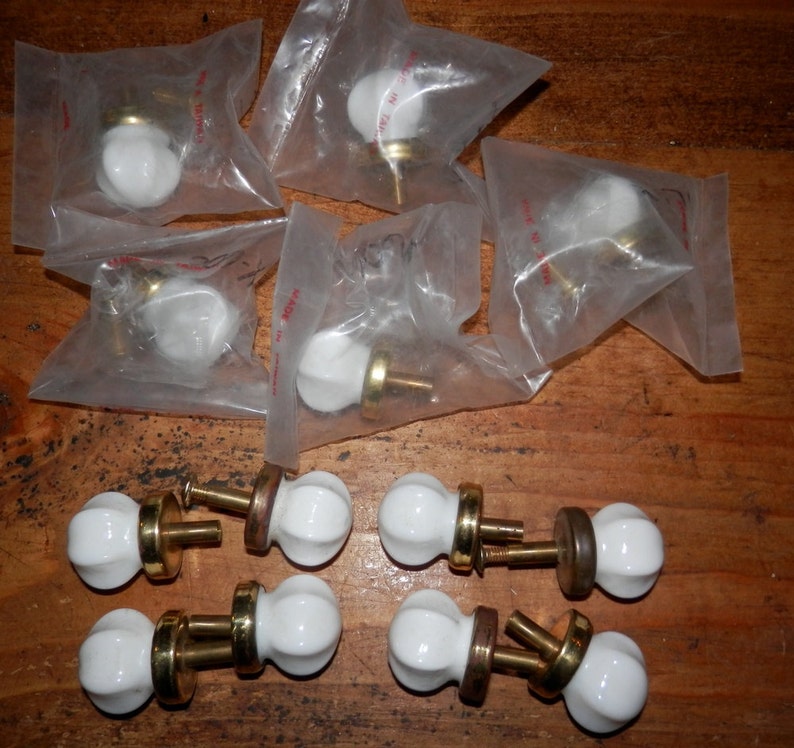 1 Inch White Glass Knobs With Brass Bases Etsy