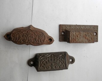 Choice one (1) antique cast iron bin pull original vintage