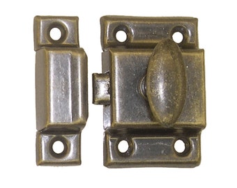 Antique brass cupboard latch and catch with screws, new wood working, 2 sizes available