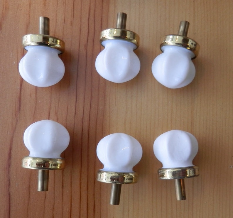 1 Inch White Glass Knobs With Brass Bases Etsy