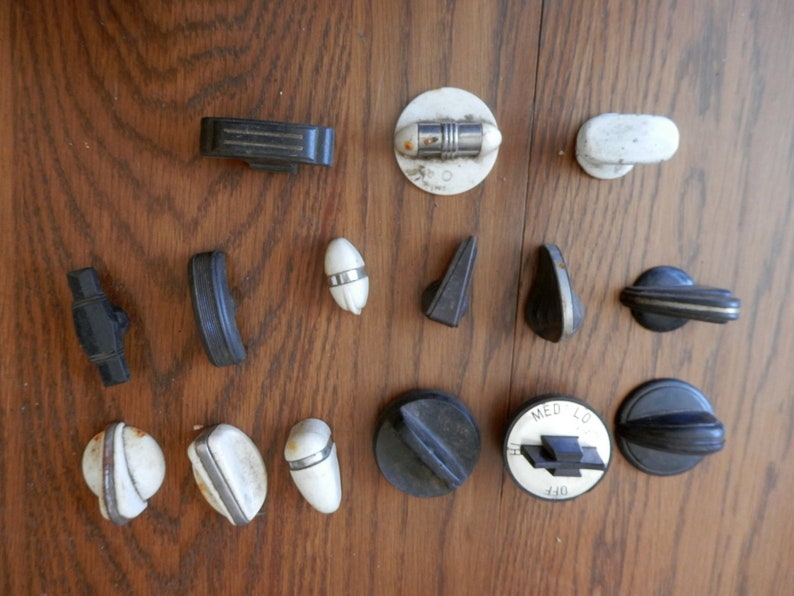 Antique stove or range knobs black white baklite cast iron Etsy