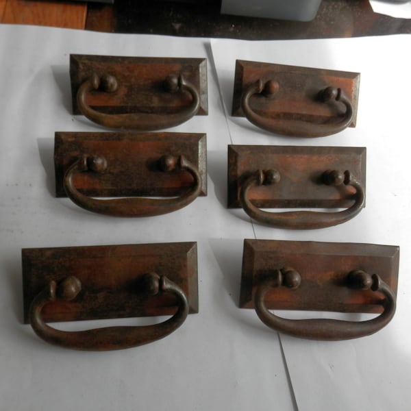 set of six (6) antique copper flashed or jappaned built in hardware 1 3/4" centers, vintage