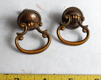 Pair (2) of antique brass ring pulls vintage