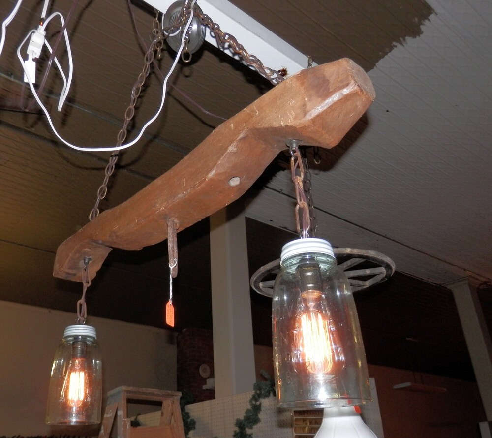 vintage Calf or Goat Yoke ceiling light fixture Mason 1858