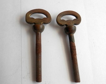 pair (2) antique cast brass mirror bolts vintage