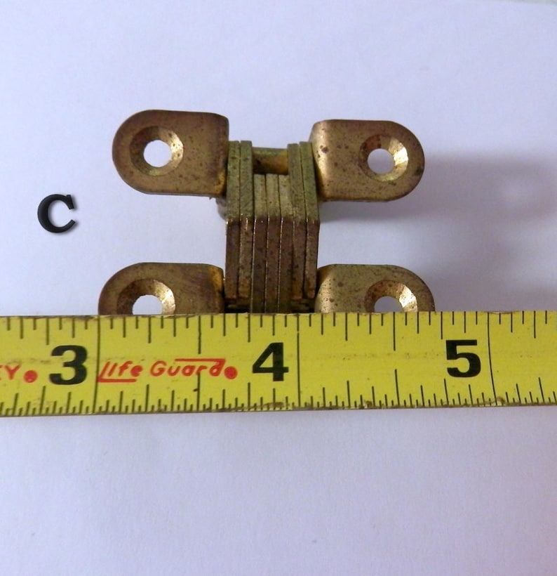 vintage invisible hinges brass plated 3 different sizes and round soss