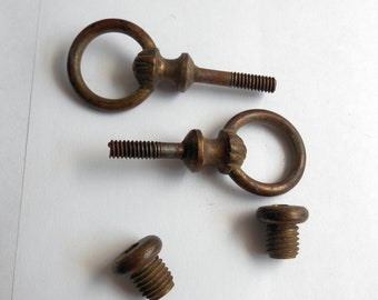 pair (2) antique cast brass mirror bolts with threaded insert, vintage