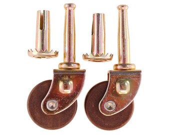 set of 4 wood wheel casters with inserts 1 1/4" dia wheels