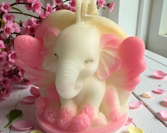 White Peach Blossom Elepant  Ganesha Candle – Coconut Soy Wax, Floral & Fruity Fragrance, Spiritual Home Décor