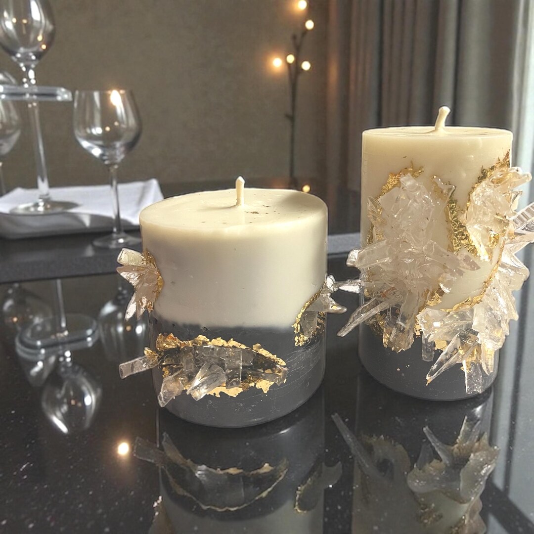 Crystal Pillar Candle Set - Luxury Home Decor With Gold Eccents - Etsy