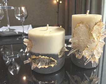 Crystal Pillar Candle Set - Luxury Home Decor with Gold Eccents
