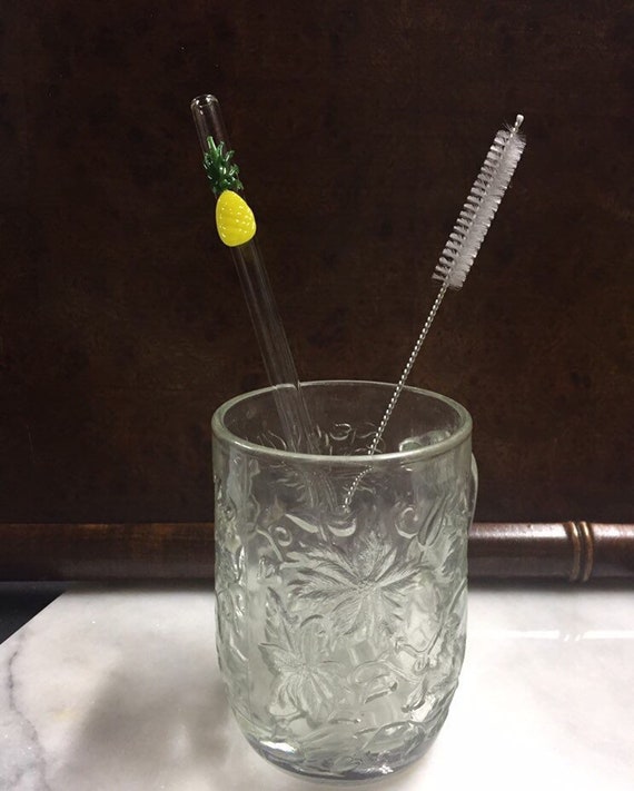 Om Symbol Etched Glass Drinking Straw with cleaning brush