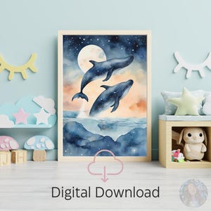 Whale Art Print | Wall Art | Water Colour Poster | Digital Download