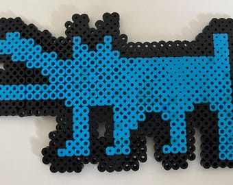 Keith Haring Inspired Barking Dog Blue Perler Bead Pixel Art Handmade Crafted Fused 6.5&quot;x4&quot;
