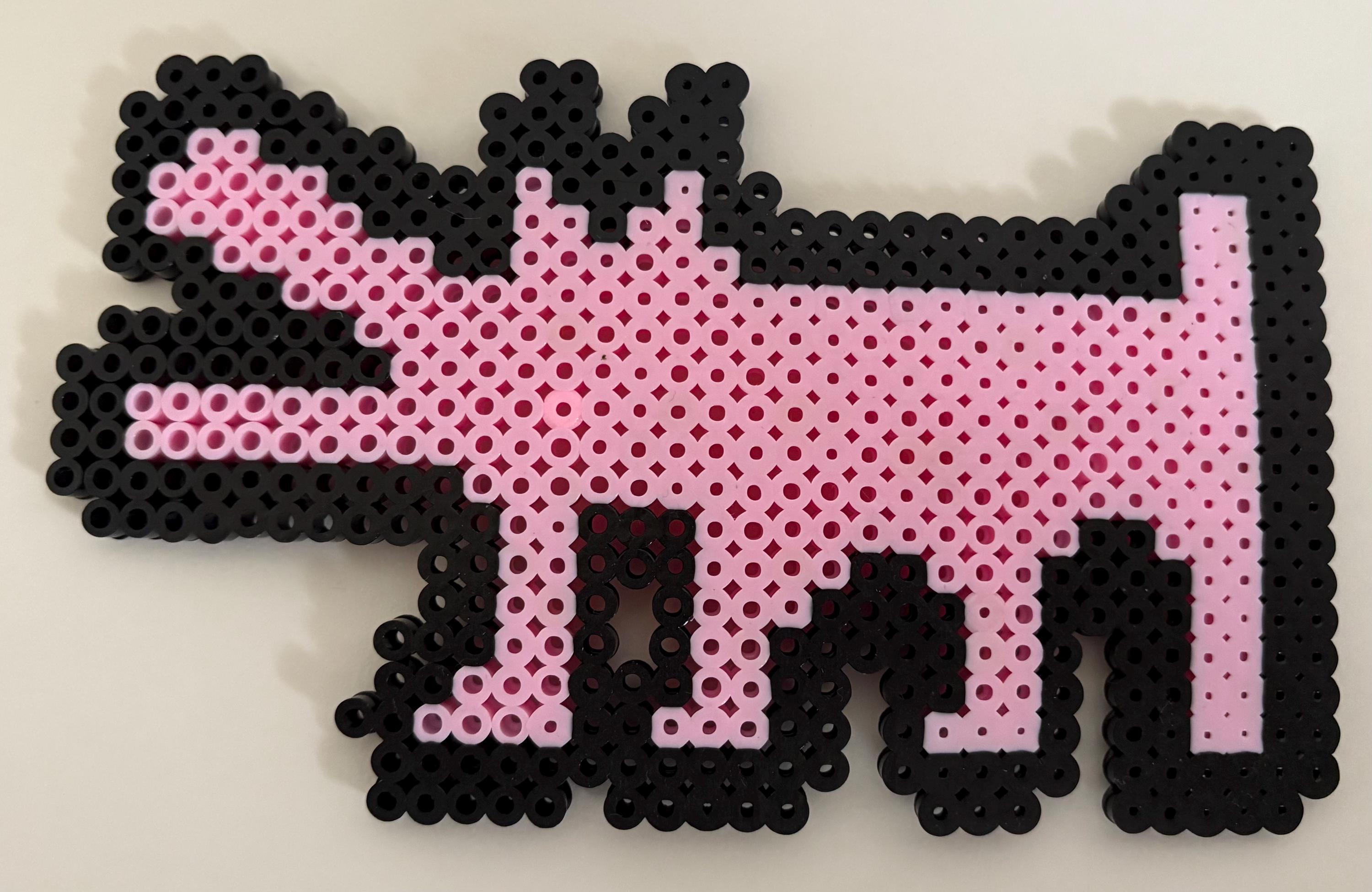 Keith Haring Inspired Barking Dog Pink Perler Bead Pixel Art Handmade Crafted Fused 6.5"x4"