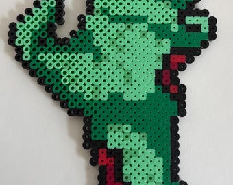 Zombie Hand Green Horror Undead Walking Dead Inspired Perler Bead Pixel Art Handmade Crafted Fused 9&quot;x5.25&quot;